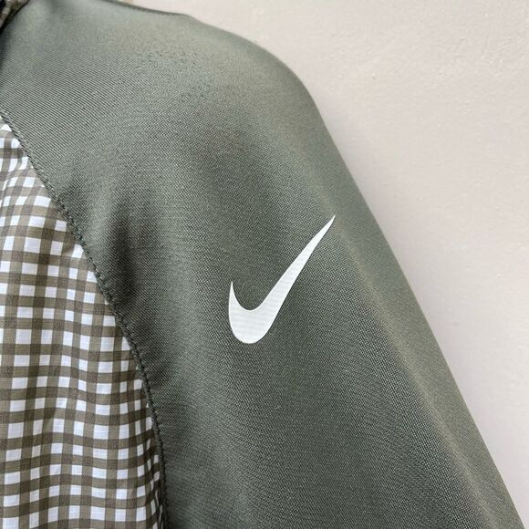 Nike GOLF Pullover Dri-Fit Fabric Mix 1/2 Zip Cover-Up Size M Green Gingham Hood - Picture 11 of 13